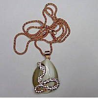 Кулон змія на ланцюжку, розмір 40х30 мм, жовтий метал, білі стрази, камінь котячий око, ланцюжок 48 см