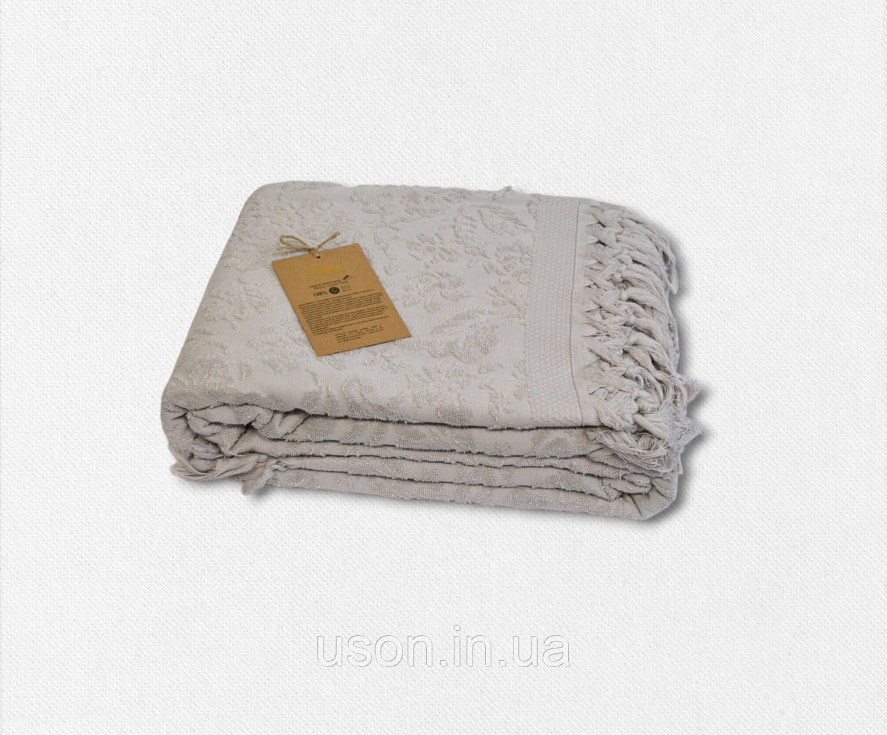 Махрове покривало з бахромою Sikel 200 х 220 см, Туреччина Lilyum Gri колір сірий, фото 1
