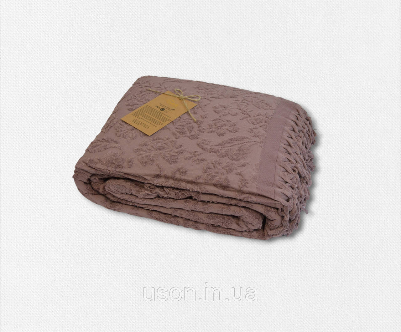 Махрове покривало з бахромою Sikel 200 х 220 см, Туреччина Lilyum Kiremit колір теракотовий, фото 1