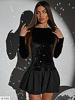 Красиве коротке плаття міні жіноче стильне ошатне оксамитове плаття з блискітками з воланом низом