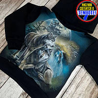 Дитяча толстовка Вовки водоспад на флісі з капюшоном для хлопчика дівчинки Теплий реглан для дітей 128 Чорний