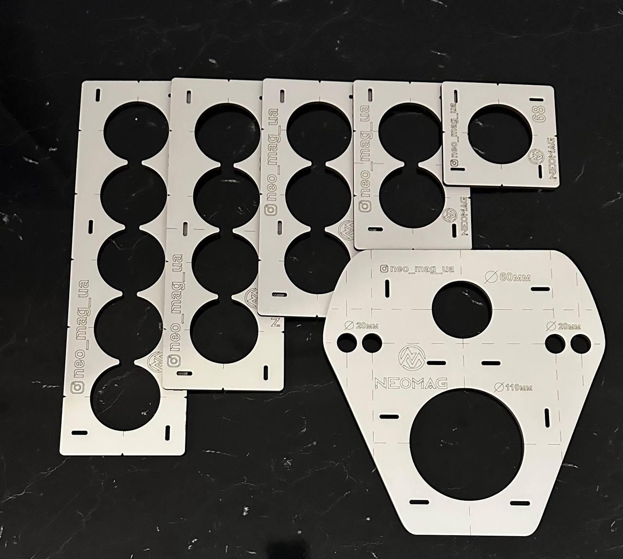Набір шаблонів Profi : інсталяція (∅20/∅60/∅110) + шаблони для підрозетників (∅68) на 1/2/3/4/5 отворів, фото 1