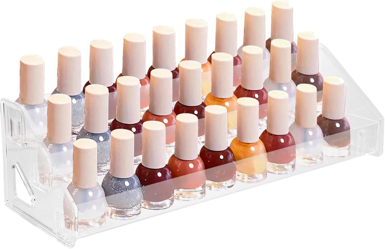Органайзер стенд для лаків настільний прозорий пластиковий на 3 рівні Полиця підставка для лаків, косметики, фото 1