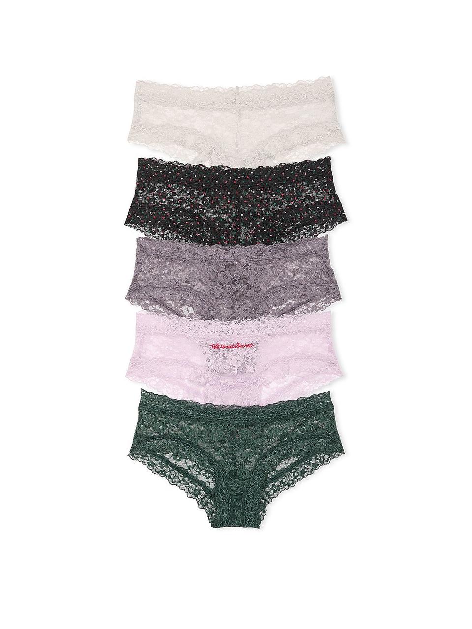 Мереживні трусики бразиліана Victoria's Secret 5-Pack Lace Cheeky Panties, Набір 5 шт, Темні кольори, фото 1