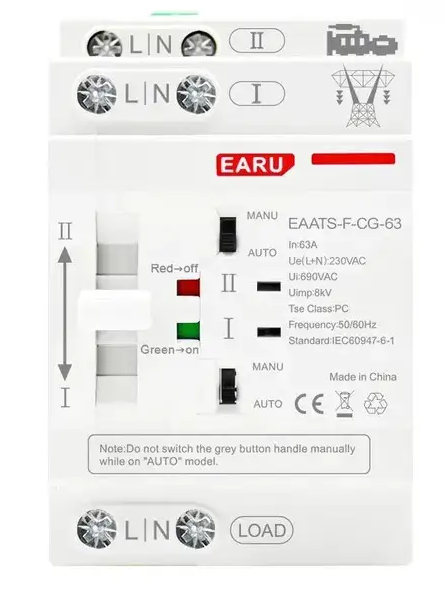 Пристрій АВР "мережа-генератор" на DIN-рейку EAATS-F-CG-63A 2P 220 В EARU  AC, фото 1