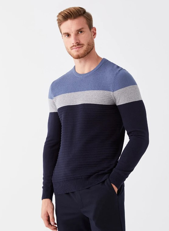 Синій чоловічий светр lc waikiki/лс вайкікі з сірою смужкою. фірмова туреччина