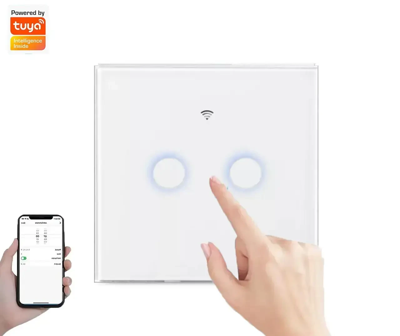 Сенсорний вимикач світла на 2 клавіші з WiFi, TUYA S-02 / Розумний вимикач / WiFi вимикач
