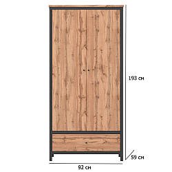 Шафа розстібна з полицями Чос SZF2D1S-POL 92 см дуб тахо з чорними рамками на фасаді в стилі лофт