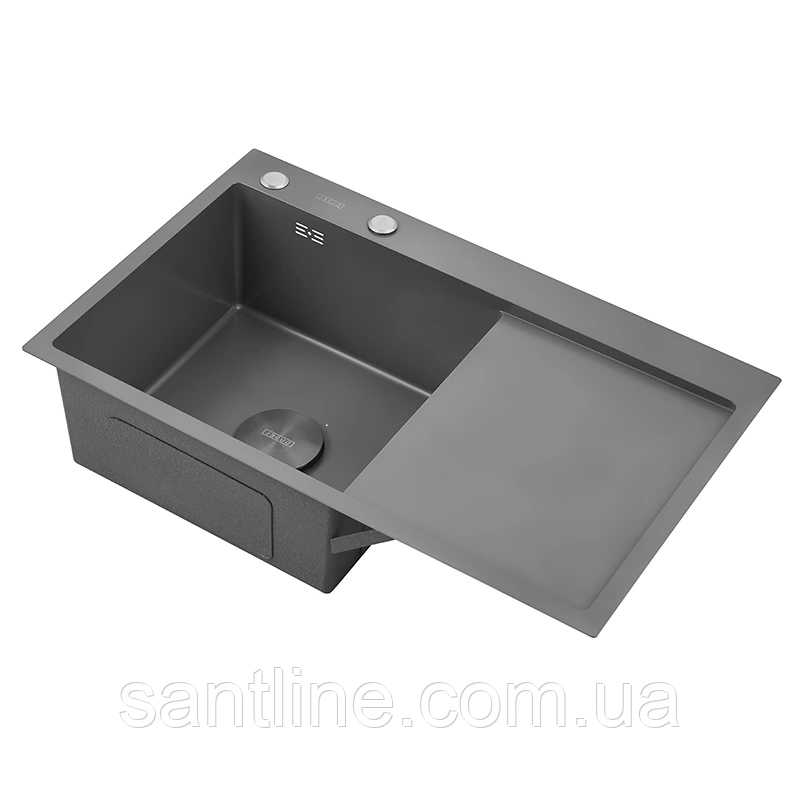 Кухонна мийка правостороння DUSEL з нержавіючої сталі SS304 DS50678-2RNG 78х49х23 з PVD покриттям Nano Grey, фото 1