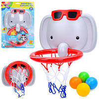 Гра для купання баскетбольне кільце, щит-слон на присосках 19-15 см, кульки 4 штуки
