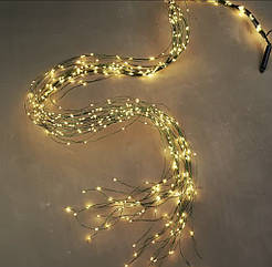 Світлодіодна гирлянда на ялинку "Кінський хвіст" USB 600LED 20 ниток 3м тепла зелений дріт з пультом