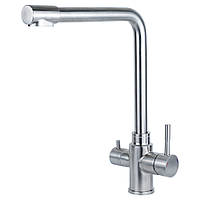 Змішувач для кухні з виходом для фільтрованої питної води (високий, нержавіюча сталь, на гайці) ТМ AQUATICA