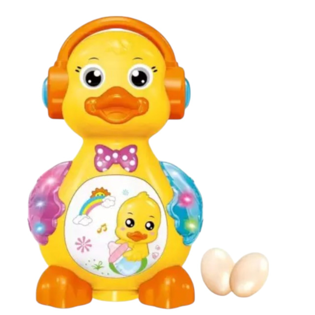 Музична іграшка "Каченя" (підсвічування, пісня, несе яйця, рухається, у коробці) 0619, фото 1