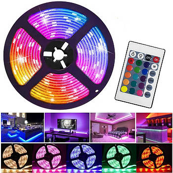 Світлодіодна стрічка RGB 5м з пультом керування 5050 12В Світлодіодна стрічка 16 кольорів підсвічування