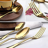 Набір столового приладдя з неіржавкої сталі на 6 персон у подарунковій коробці, 24 предмети Золото, фото 4