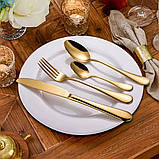 Набір столового приладдя з неіржавкої сталі на 6 персон у подарунковій коробці, 24 предмети Золото, фото 5