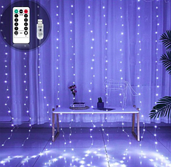 Новорічна гірлянда роса USB штора "Водоспад" 3х2м холодна 8 режимів з пультом