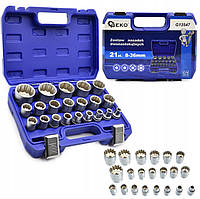 Набор специальных торцевых 12-гранных головок с профилем 8-36 мм 21 штука Geko G13547 Польша