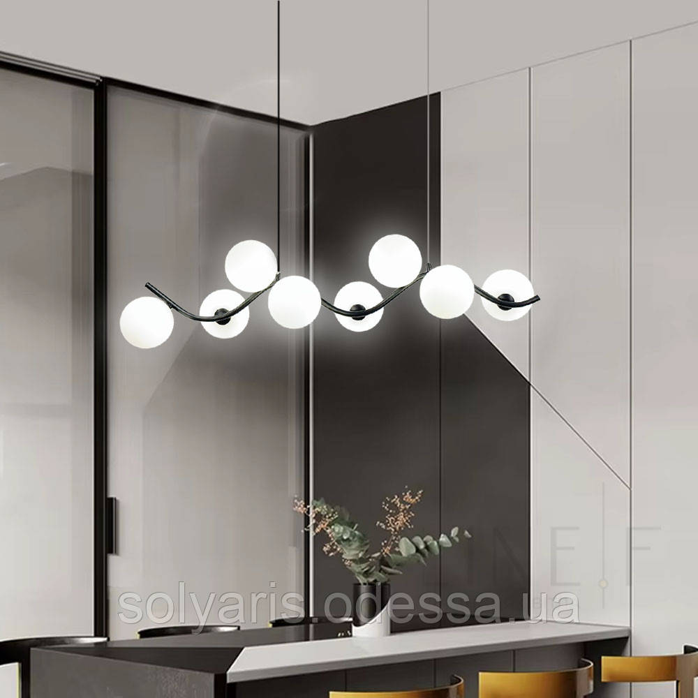 Чорна люстра з хвилястим корпусом 90 см на 8 білих плафонів A 2266/8 BK+WT, фото 1