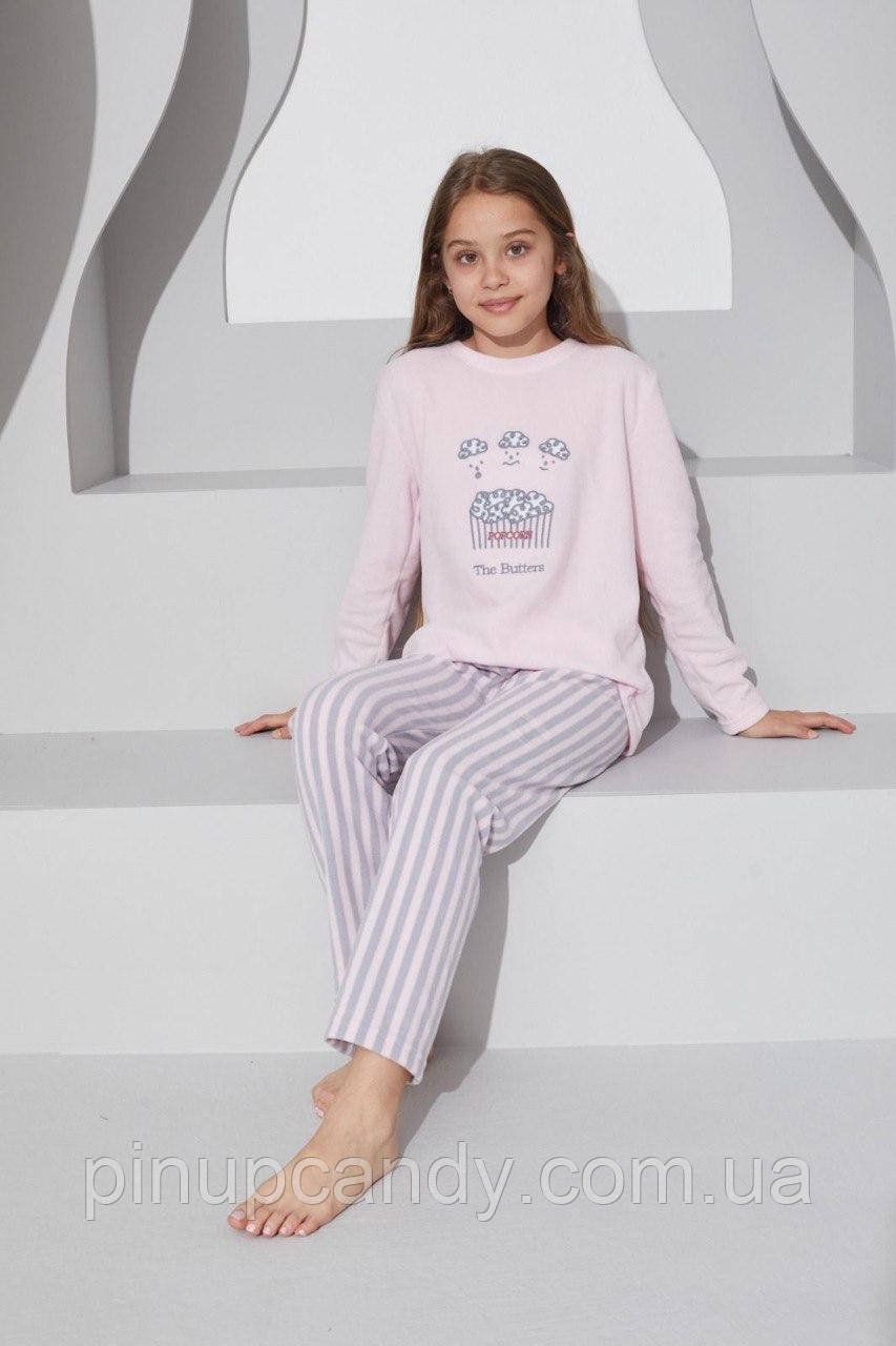 Піжама для дівчаток з флісу Попкорн рожева зріст 132-138 см, фото 1