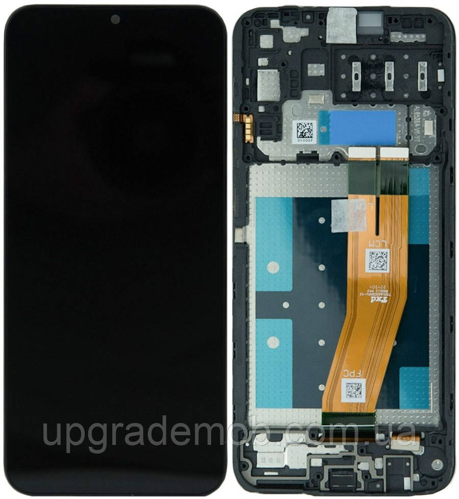 Дисплей модуль тачскрин Samsung A145 Galaxy A14 4G чорний жовтий шлейф оригінал сервісне паковання з рамкою