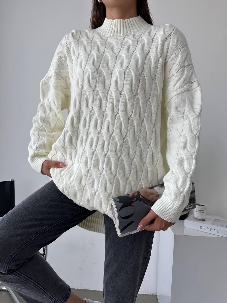 Туніка вільного крою, светр подовжений жіночий білий. One Size, фото 1