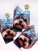 Бант ручної роботи на шпильці «крокодил» для домашніх тварин, серия СИНІ