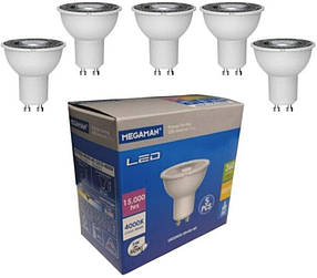 Megaman 5 Вт LED GU10 PAR16 Лампа 5 шт. 36 градусів Кухонний прожектор 710290 A+ (4000 К Холодний білий)