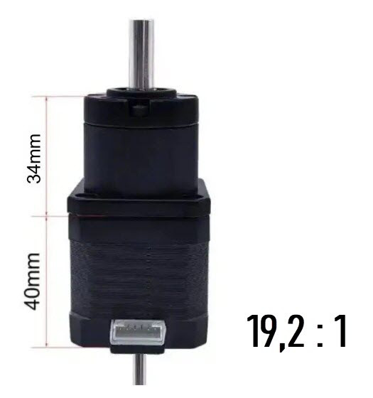 Кроковий двигун NEMA 17 з планетарним редуктором 19,2 : 1 ( два вали )