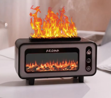 Зволожувач-аромадифузор на 200мл "Vintage Fireplace" з ефектом полум'я, чорний, фото 1