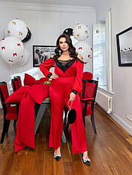 Спокусливий жіночий вечірній комбінезон: верх з гіпюром та низ штанами, батал великі розміри