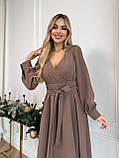Кавове однотонне плаття плаття з імітацією заходу, фото 4