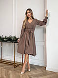 Кавове однотонне плаття плаття з імітацією заходу, фото 2