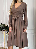 Кавове однотонне плаття плаття з імітацією заходу, фото 6