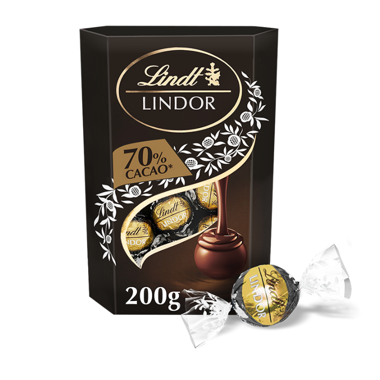 Цукерки Lindt Lindor Cacao 70% з темного шоколаду з м'якою начинкою, 200г
