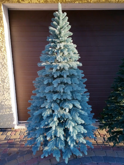 Блакитна штучна ялинка для офісу на металевому стволі Хатинка, Ковалівська 1,5 м -, фото 1