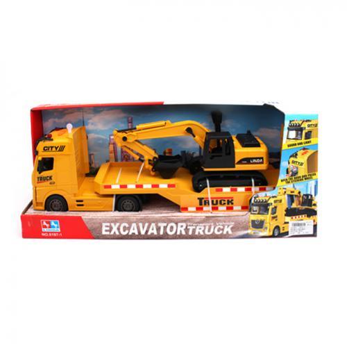 KM8197-1 Трейлер інерційний, 57 см, звук, світло, двері, екскаватор, рухомі деталі, гумові