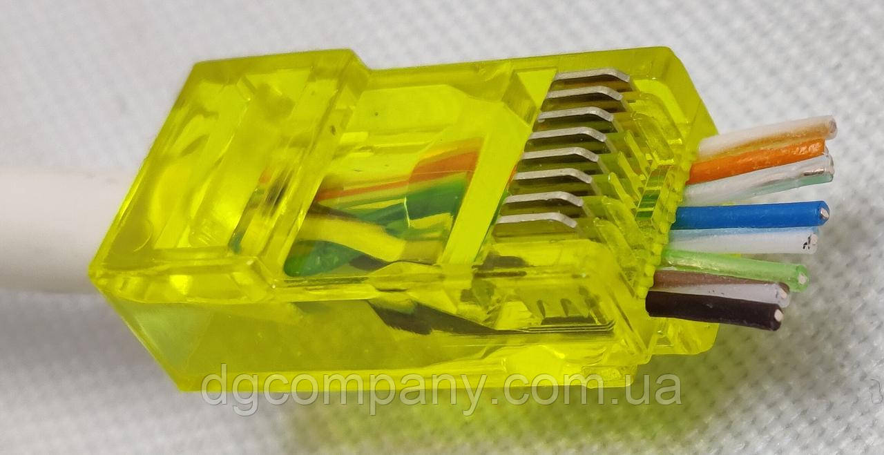 Конектор RJ45 5e,6 cat прохідний Zoerax,жовтий