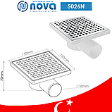 Трап зливний пластиковий із кришкою з неіржавкої сталі 150х150 мм бічний вихід Ø 50 мм NOVA 5026N, фото 2