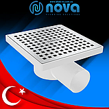 Трап зливний пластиковий із кришкою з неіржавкої сталі 150х150 мм бічний вихід Ø 50 мм NOVA 5026N, фото 3