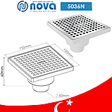 Трап зливний пластиковий із кришкою з неіржавкої сталі 150х150 мм прямий вихід Ø 50 мм NOVA 5036N, фото 2