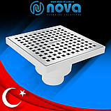 Трап зливний пластиковий із кришкою з неіржавкої сталі 150х150 мм прямий вихід Ø 50 мм NOVA 5036N, фото 3