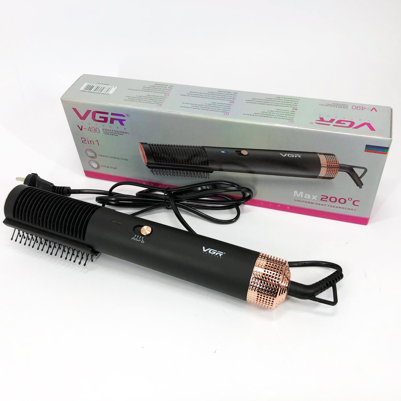 Фен щітка для волосся VGR V-490 Стайлер, повітряний стайлер для волосся, Фен для дому, Професійний фен, фото 1