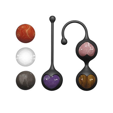 Вагінальні кульки Adrien Lastic Harmony Stones, напівдорогоцінне каміння, діаметр 3 см, 2 тримачі, фото 1