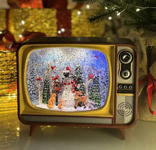 Новорічний музичний світильник зі снігом Water Lantern Телевізор зі сніговиками ретро ліхтар на подарунок