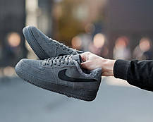Зимові Чоловічі Кросівки Nike Air Force 1 Low Grey Fur / Найк Аїр Форс Низькі Сірі (Хутро), фото 5