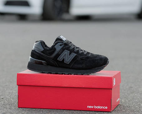 Зимові Чоловічі Кросівки New Balance 574 Winter Total Black / Нью Белaнс 574 Тотал Чорні (Хутро), фото 1