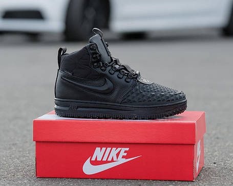 Зимові Чоловічі Кросівки Nike Lunar Force 1 Duckboot 17 Fur / Найк Лунар Форс 1 Дакбут 17 Чорні (Хутро), фото 1