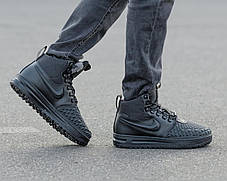 Зимові Чоловічі Кросівки Nike Lunar Force 1 Duckboot 17 Fur / Найк Лунар Форс 1 Дакбут 17 Чорні (Хутро), фото 3