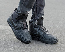 Зимові Чоловічі Кросівки Nike Lunar Force 1 Duckboot 17 Fur / Найк Лунар Форс 1 Дакбут 17 Чорні (Хутро), фото 4